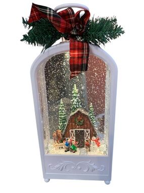 Cypress Home Winter Barn Musical Water Lantern Featuring A Festive Scene